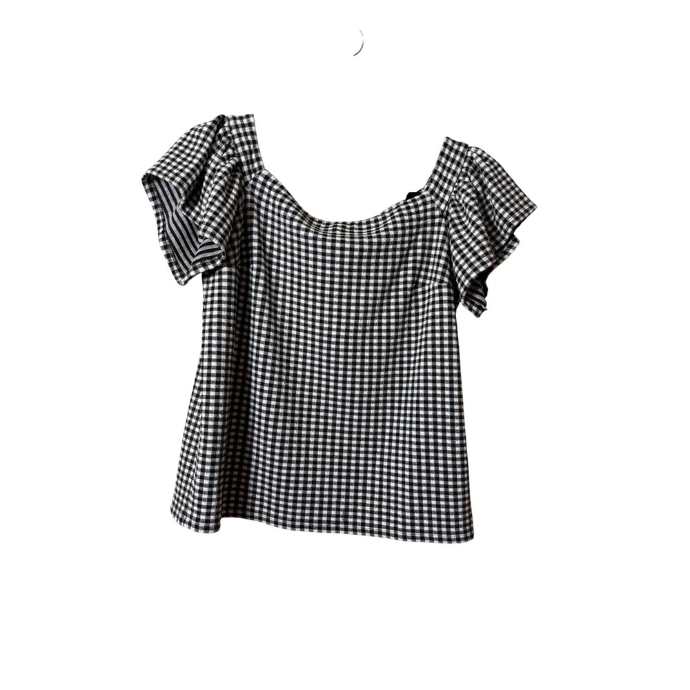 Express Womens Flutter Sleeve Top Small Black Gingham Square Neck Cottagecore